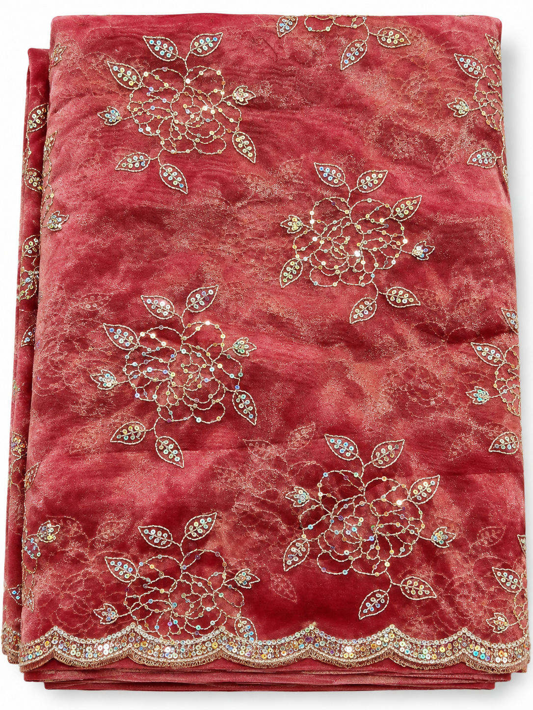Exquisite Maroon Velvet Fabric with Intricate Sequin Embroidery