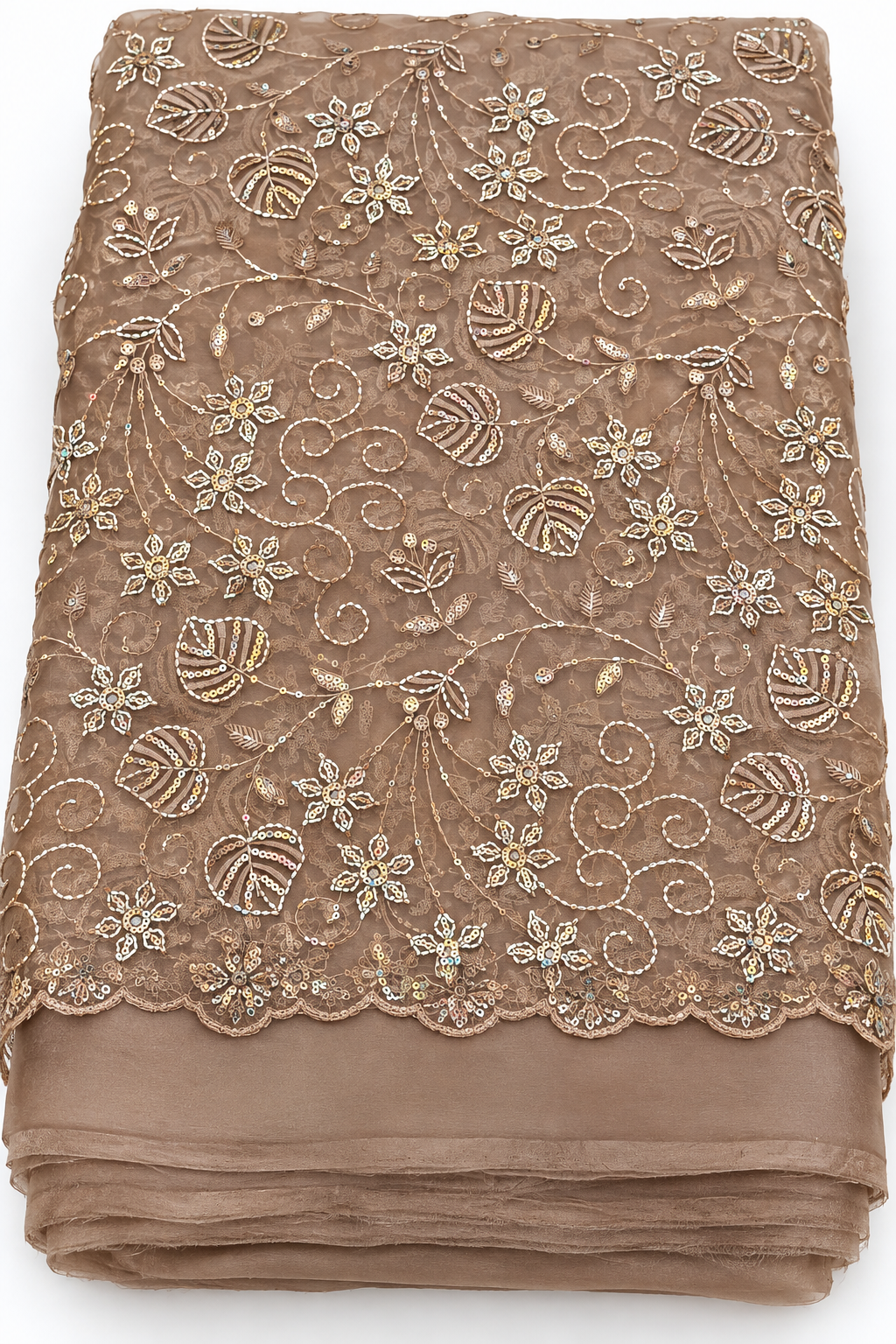 Taupe Embroidered Sequin Fendy Crush Fabric