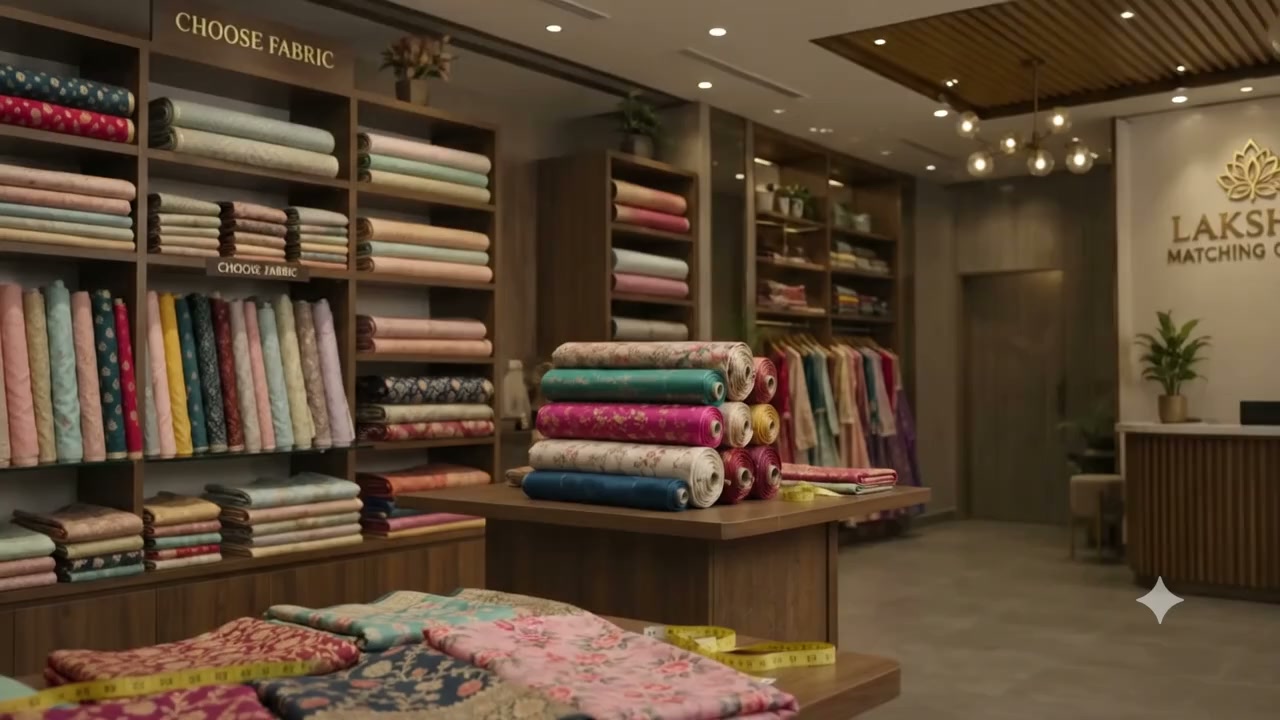Silk fabrics and ready-made womenswear in the Lakshmi Matching Centre showroom